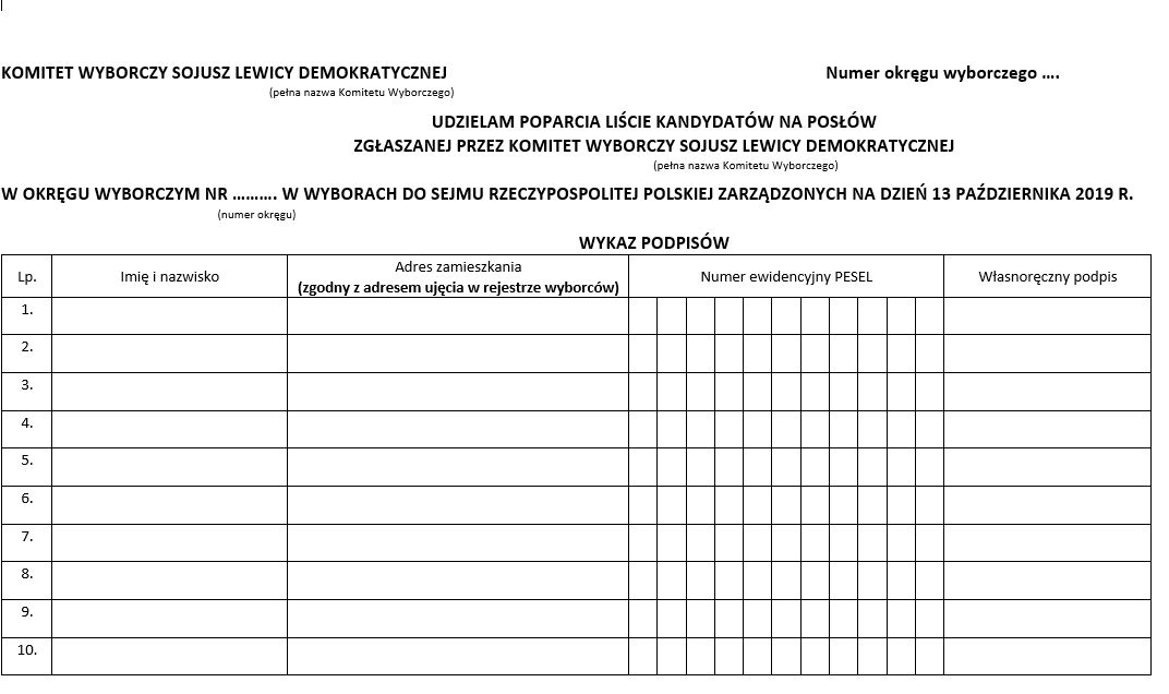 lista poparcia